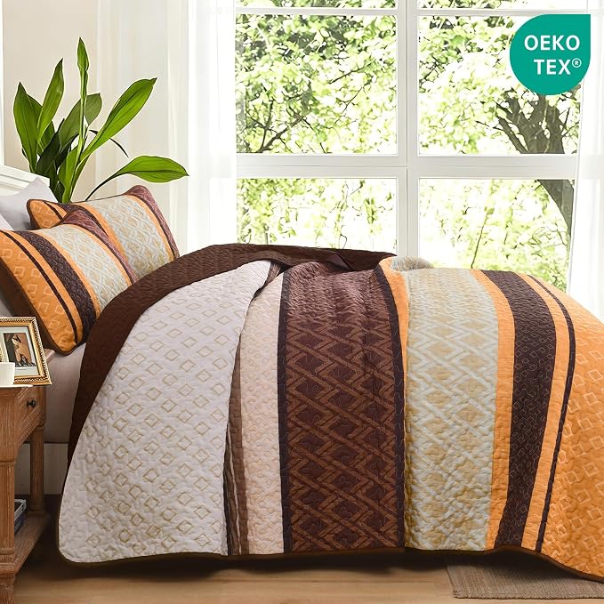 Dinjoy Quilts King Size, Striped Bedspread Bedding Sets, Coverlet Bed Sets - Image 3