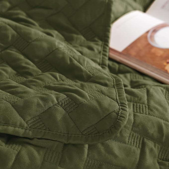 Bedsure King Size Quilt, Lightweight Comforter Set, Olive Green Bedspread | - Image 8