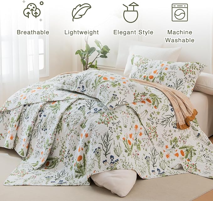 QSH Oversized King Quilt Bedding Set, 100% Cotton Floral Bedspread Set - Image 4
