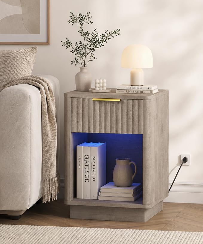Akxomel Fluted Nightstand Set 2 Bedside Table - Image 8