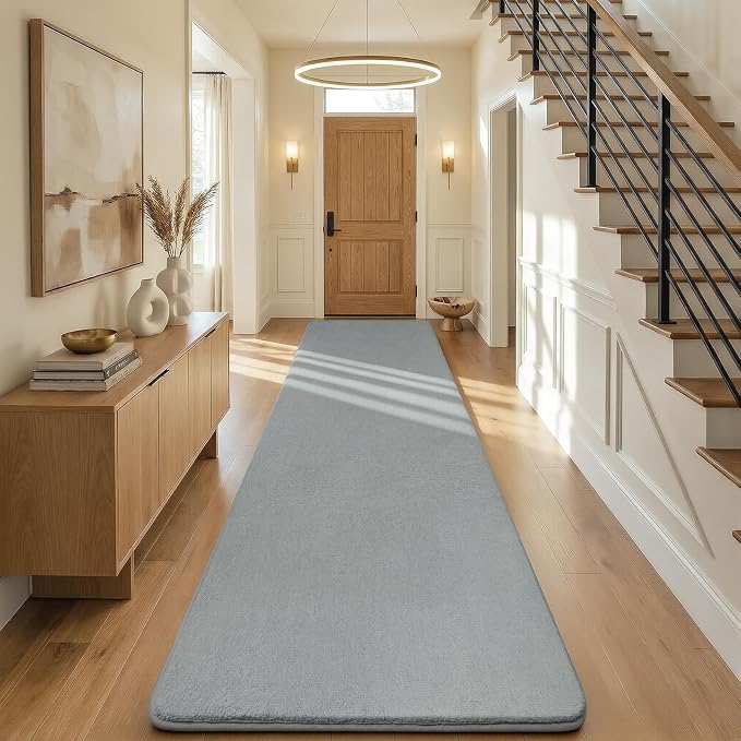 Modern Soft Hallway Runner Rug, 3x10 Feet Washable Long Runner Rugs | Grey - Image 8