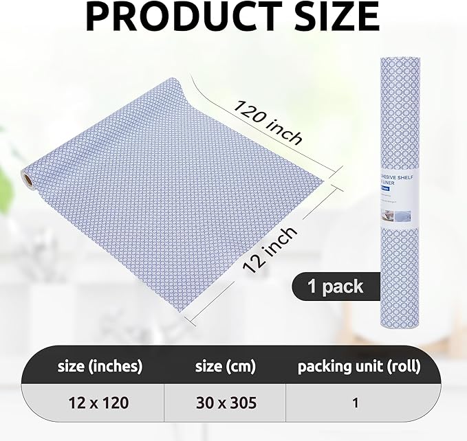 RAY STAR 12X120 Inch Shelf Liner for Kitchen Cabinets, Non-Adhesive Cabinet Liner Washable, PVC Drawer Liner for Dresser Non-Slip Bathroom (Blue Circle)(1 Roll)
