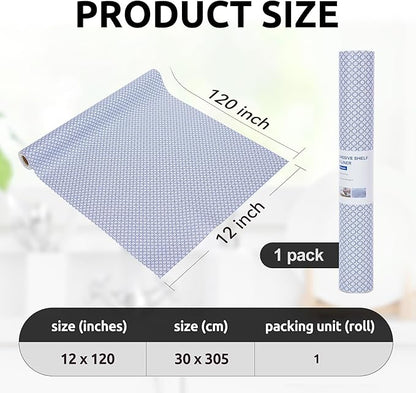 RAY STAR 12X120 Inch Shelf Liner for Kitchen Cabinets, Non-Adhesive Cabinet Liner Washable, PVC Drawer Liner for Dresser Non-Slip Bathroom (Blue Circle)(1 Roll)
