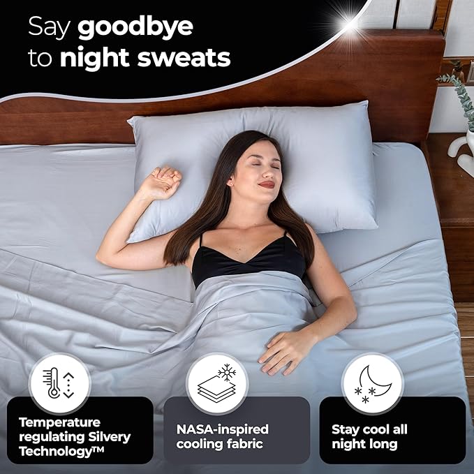 Silvery Silver Infused Bed Sheets Set - Award-Winning Self-Cooling Fabric with Self-Cleaning Silvery Technology™ That Stays Fresh 3X Longer for Hygienic Sleep (Gray, California King)