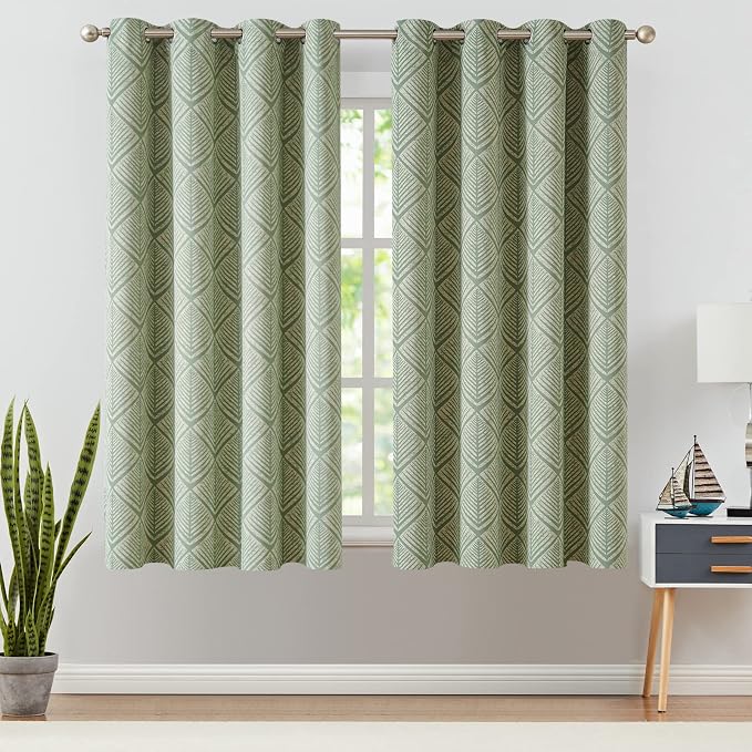 jinchan Sage Green Blackout Curtains Geometric Grommet 63 inch 2 Panels | Room - Image 2