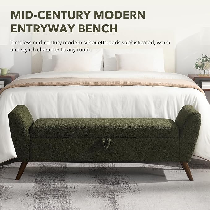 60" Wide Storage Ottoman Bench, Teddy Upholstered End of Bed Bench - Image 3