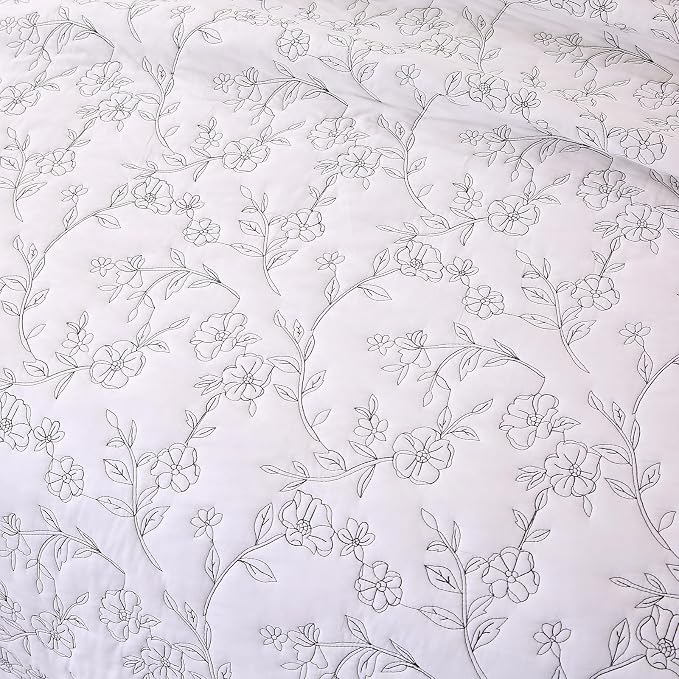 ROOMLIFE Quilt Set Full Size 3D Floral Embroidery Pattern 3-Piece Cotton - Image 6