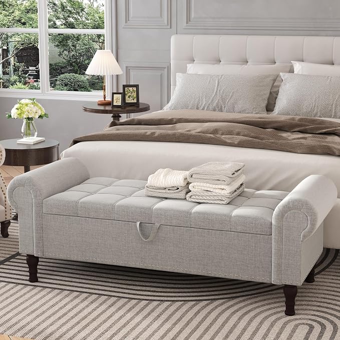 Apicizon 51” Bench with Storage, Upholstered Tufted Button Bedroom Bench with by APICIZON