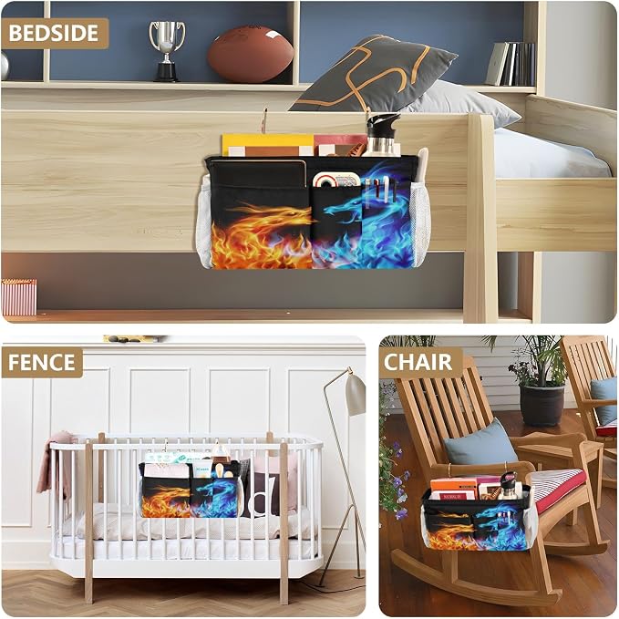 Dragons Fire tag8 Bedside Caddy Storage Bag Bedside Organizer - Image 8