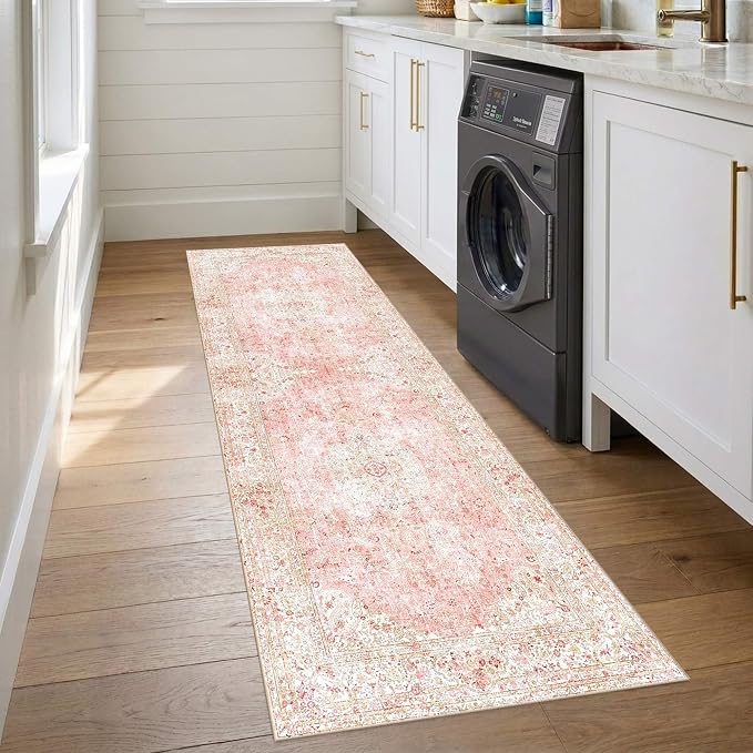 Latte&Fog 2.6x8 Washable Hallway Runner Pink Rug - Image 5