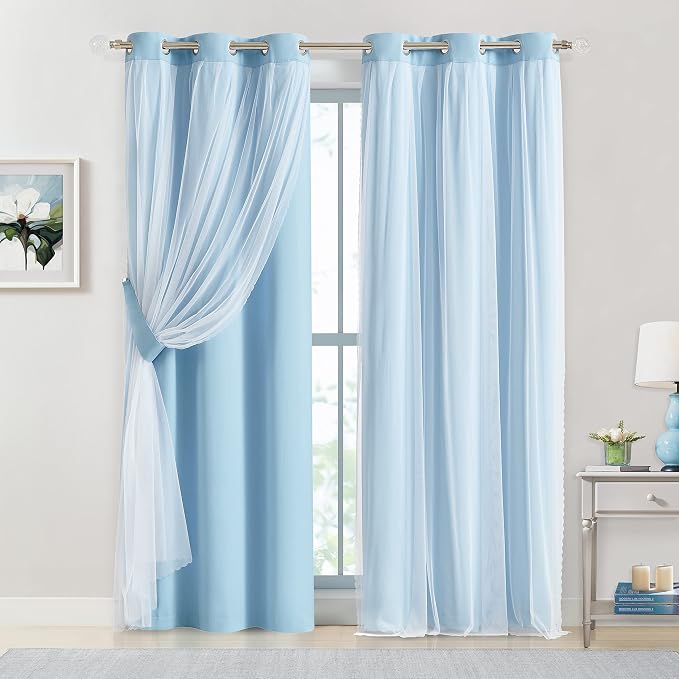 Bujasso Sky Blue 80% Blackout Curtains by Bujasso