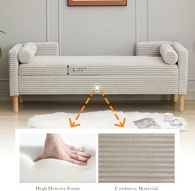 Aoiy & Wifon 65.35" W End of Bed Bench King Size, Upholstered Large Storage - Image 5