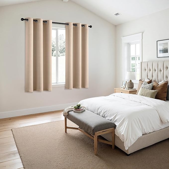 MIULEE Blackout Curtains for Bedroom 2 Panels 40 x 45 Inch Long Beige | Thermal - Image 6