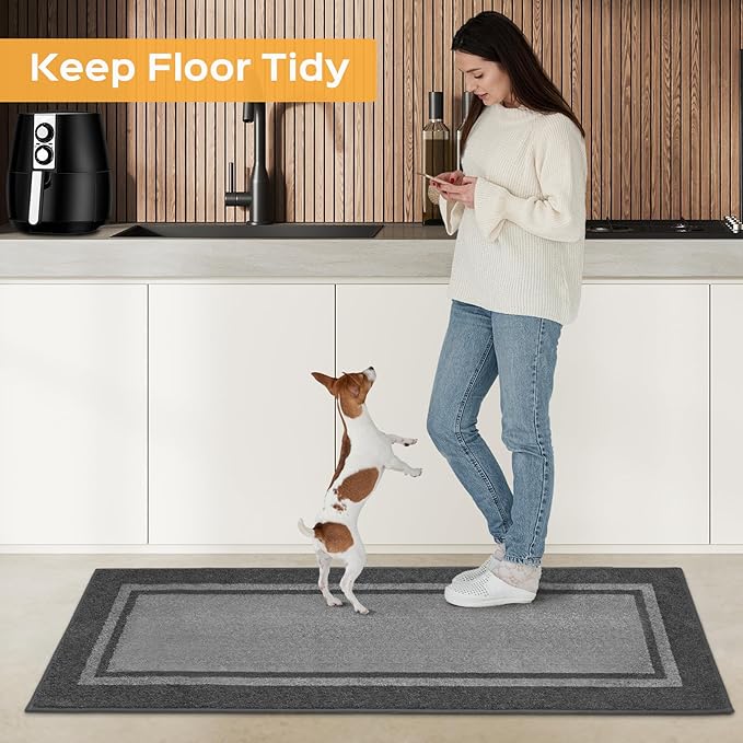Kitchen Rugs 24" x 36", Non-Slip Machine Washable Kitchen Runner Rugs Floor Mats, Absorbent Comfort Standing Mats for Kitchen, Sink, Laundry and Hallway, Light Grey & Dark Grey