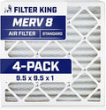 Filter King 9.5x9.5x1 Air Filter | 4-PACK | MERV 8 HVAC Pleated A/C Furnace Filters | MADE IN USA | Actual Size: 9.5 x 9.5 x .75"
