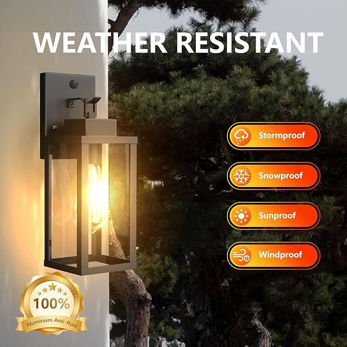 Kainozoic Motion Sensor Dawn to Dusk Outdoor Sensor Light Fixture Anti-Rust Exterior Wall Lighting Waterproof Outdoor Wall Lantern for Porch Patio Front Door Garage