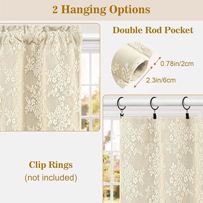Yinhua Double Layer Kitchen Curtains 36 Inch Length Beige Blackout Curtains - Image 5