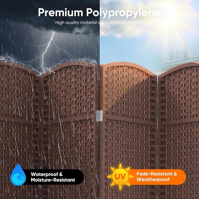 6 Panel Woven Room Divider, Freestanding Decorative Room Partition - Image 3