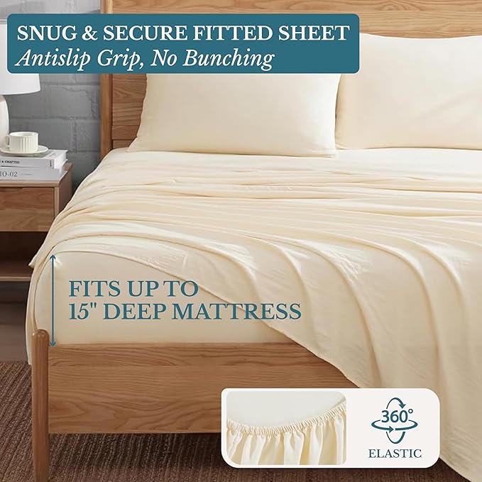 Casa Platino California King Sheets Pre-Washed Ultra Soft & Breathable Cooling Sheets California King Size Bed Set, 100% Brushed Microfiber Sheet Set, California King Sheet Set Deep Pockets - Linen