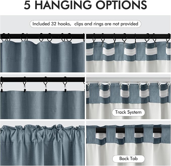 MIULEE 100% Blackout Back Tab Pleat Linen Curtains 50" Wx102 L, Stone Blue | 2 - Image 6