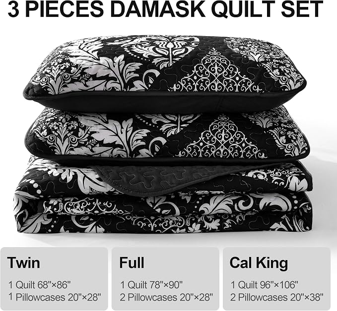 DJY Damask Quilt Set California King, Lightweight Bedding Set 3 Pcs, All Season - Image 6