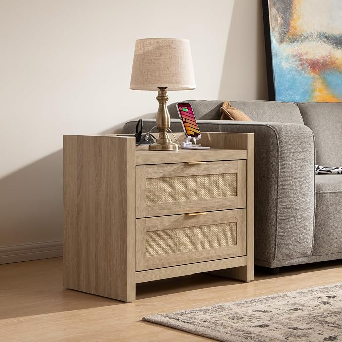SICOTAS Rattan Night Stand for Bedroom, Bedside Table - Image 5
