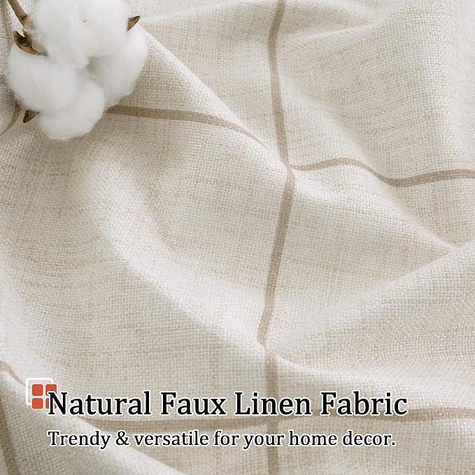 Plaid Blackout Curtains for Bedroom, 52x63 Inch 2 Panels, Natural | Boho - Image 5