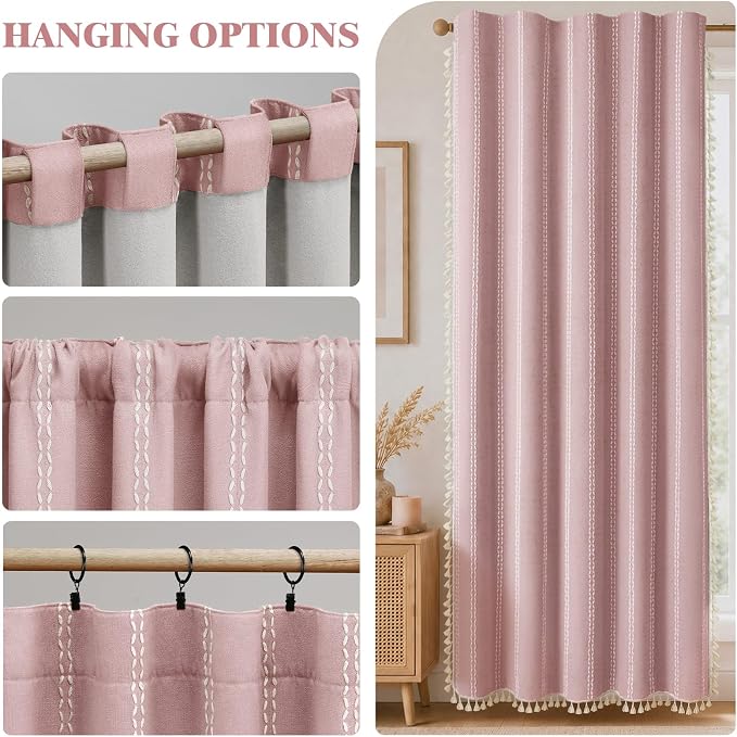 Purple Pink 100% Boho Blackout Curtains 84 Inch 2 Panels - Image 8