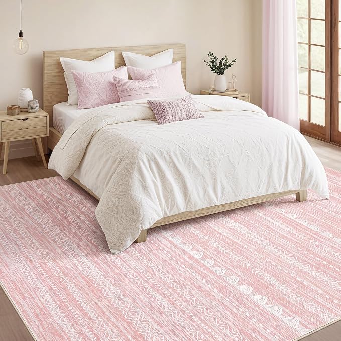Nakagishi Boho 6x9 Area Rug Living Room Rugs Machine Washable Pink | Soft - Image 5
