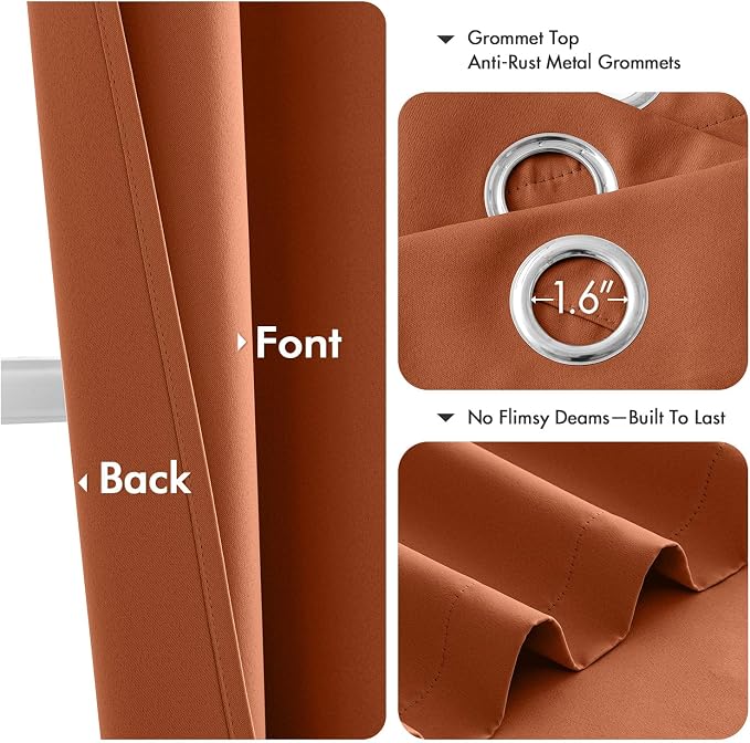 MIULEE Fall Blackout Curtains for Bedroom 2 Panels 40 x 63 Inch Long Rust | - Image 4