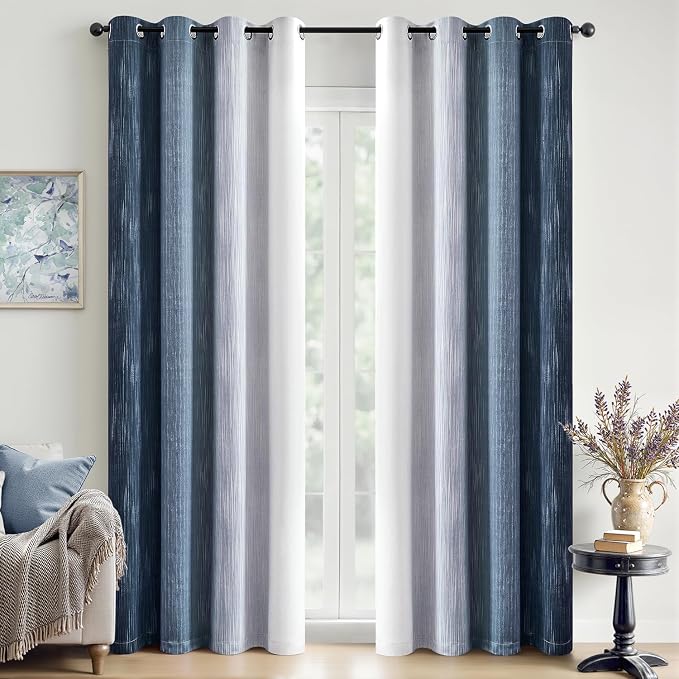 MIULEE Navy Blue and Greyish White Ombre Blackout Curtains 52Wx72L Set of 2 | by MIULEE