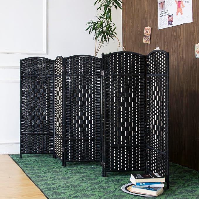 6 Panel Black Rattan Room Divider - Image 3