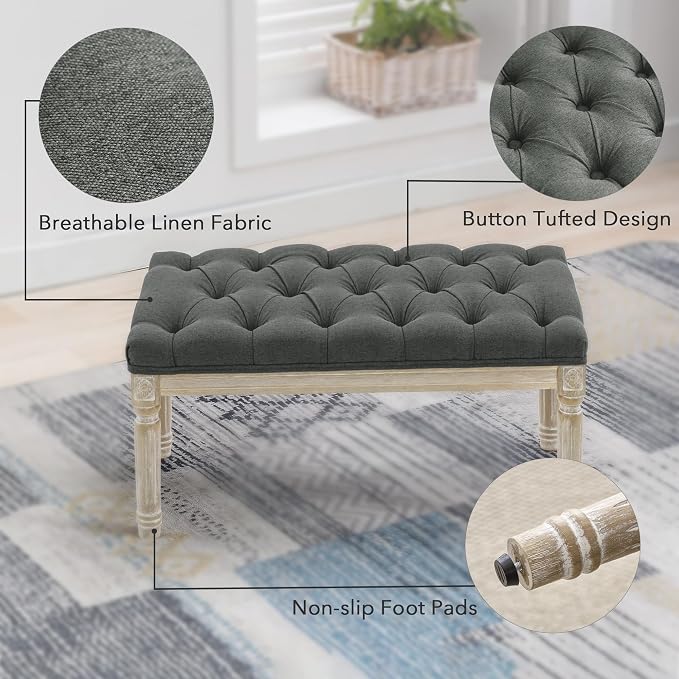 LOULENS 31'' Entryway Bench, Linen Upholstered End of Bed Bench, Dark Grey | - Image 5