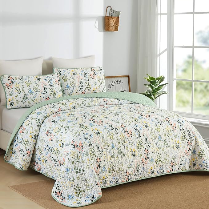 Anibedding Floral Quilt Set Twin Size, 2 Pieces Flower Parrten Bedspread | Soft - Image 2