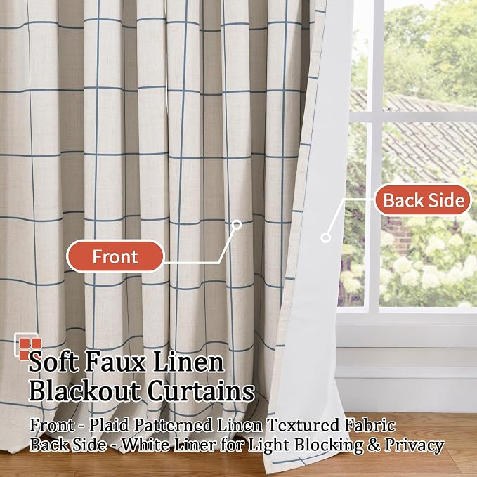 Navy Blue Linen Blackout Curtains - Image 3