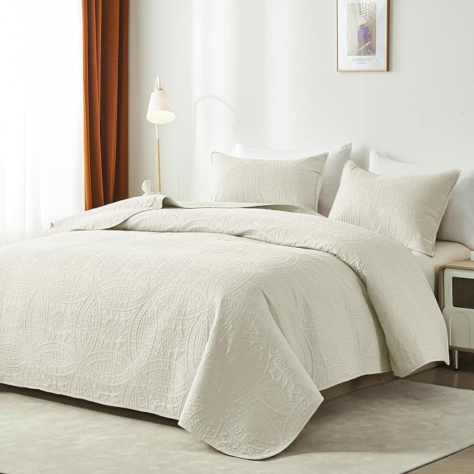 akkialla Twin Quilt Set, Cream Lightweight Bedspread - Image 2