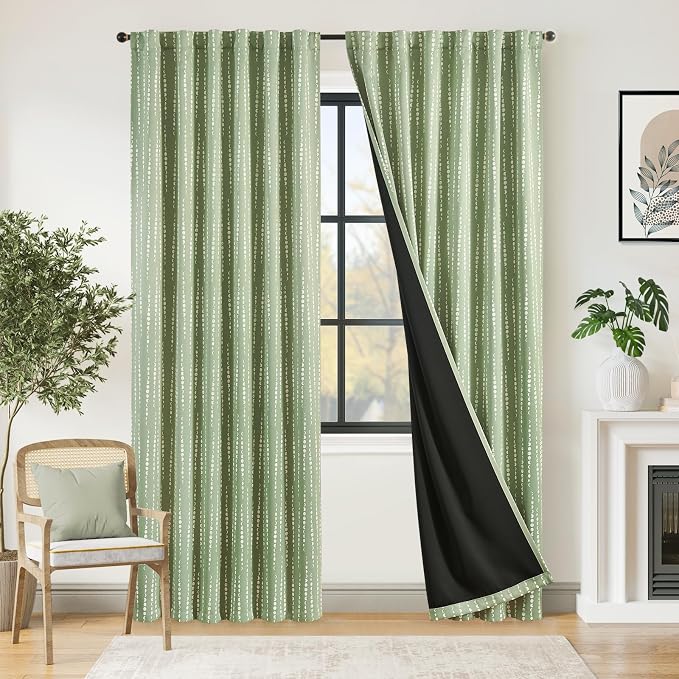 jinchan Boho Blackout Curtains 84 Inches Long Moon Phase Printed Drapes | Sage - Image 2