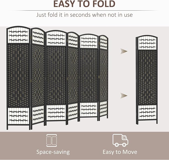 HOMCOM 6 Panel Room Divider, Folding Privacy Screen, Wave Fiber Freestanding - Image 3