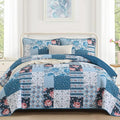 Anibedding Quilt Set Queen Size, 3 Pieces Blue Floral Patchwork Bedspread by Anibedding