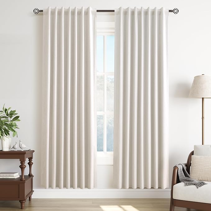 Cream Linen 100% Blackout Curtains by Guken