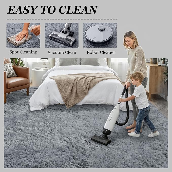 8x10 Area Rug Living Room Bedroom: Fluffy Plush Shag Carpet Gray | - Image 8