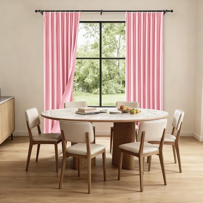 Etherealveil Hot Pink Pinch Pleated Blackout Curtains 2 Panels 52"x96" | Back - Image 2