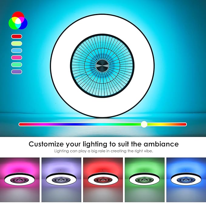 HUMHOLD 24" Bladeless Ceiling Fans with Lights and Remote/APP/Voice Control, Low Profile Ceiling Fan with RGB Lights, Enclosed Flush Mount Ceiling Fan for Kid's Bedroom/Living Room