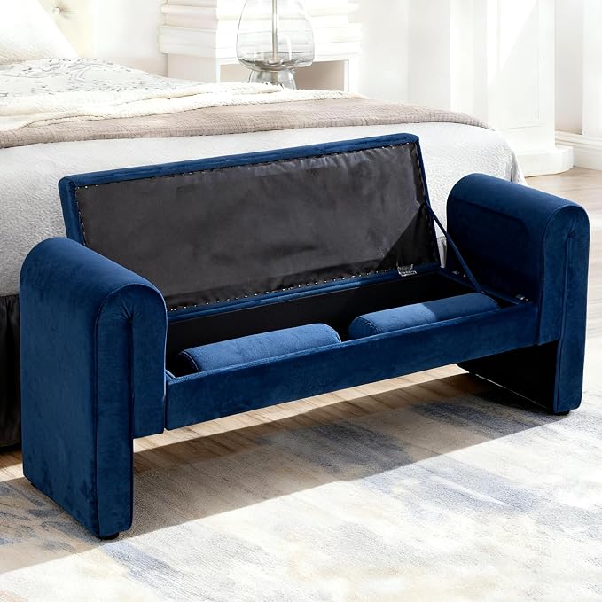 61" Velvet End of Bed Bench, Upholstered Seat - Image 8