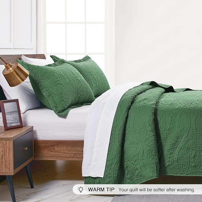 Love's cabin King Size Quilt Set Dark Green Bedspreads - Image 4