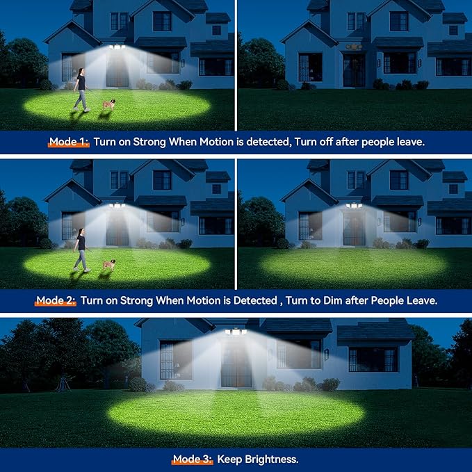 PURICH LED Security Lights Motion Sensor Outdoor Lights, 5000K Daylight, IP65 Waterproof, Dusk to Dawn, 3-Head Motion Detected Flood Light for Garage, Yard, Porch, 2Pack