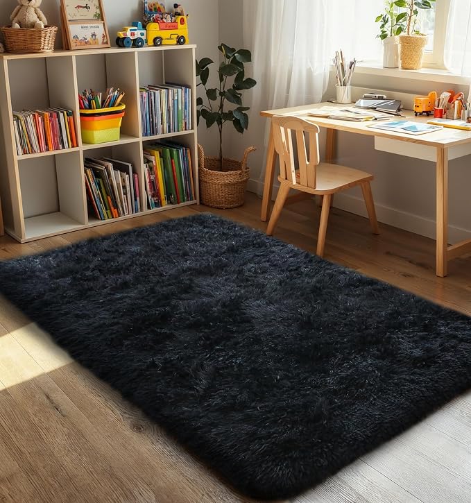 3x5 Thick Black Fluffy Shag Rug - Image 8