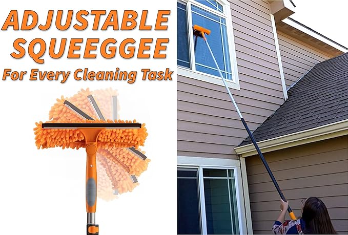 24 Foot High Reach Duster Kit with 5-18 ft Extension Pole // High Ceiling Dusting and Window Cleaning Kit with Telescopic Pole // Window Washer & Squeegee, Cobweb Duster, Fan Blade and Feather Dusters