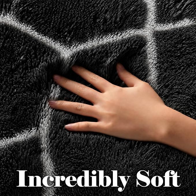6x9 Area Rugs for Living Room Bedroom, Large Fluffy Black and White Throw Rug - Image 2