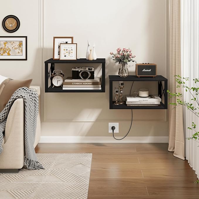 Floating Nightstand, 2 Tier Wall Mounted Nightstand - Image 8